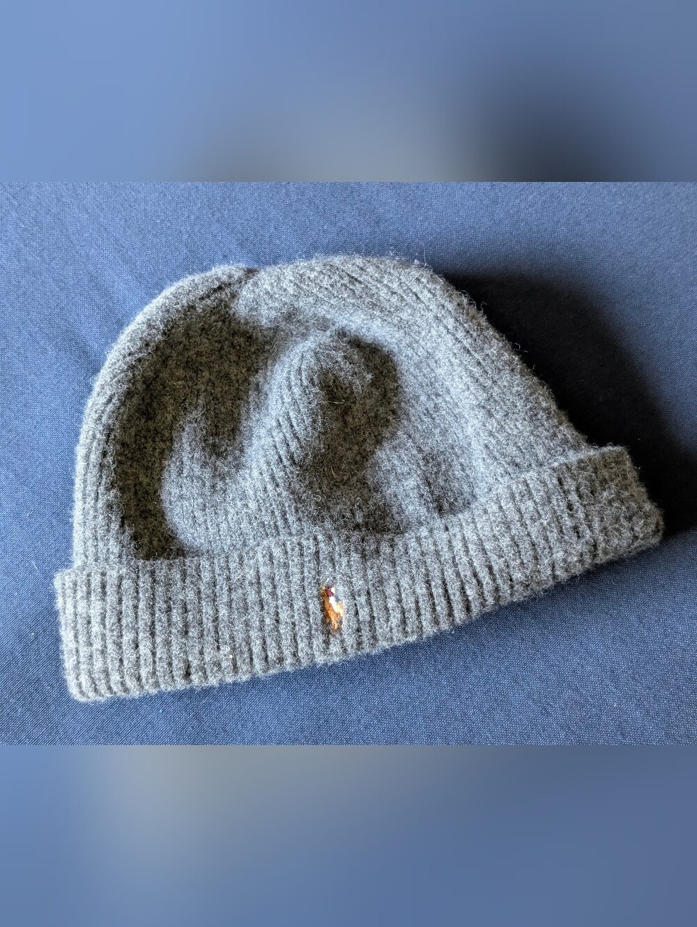 Polo by Ralph Lauren 100% Merino Wool Dark Gray Knit Beanie Hat Embroidered Pony
